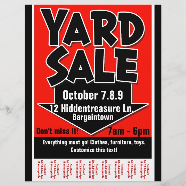 Yard Sale.Garage Sale.Customisable.Tearsheet Flyer (Front)