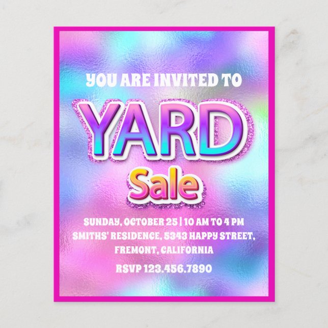 Yard Sale Holographic Pink Frame Glitter Flyer (Front)
