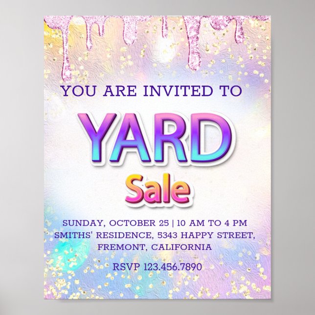 Yard Sale PINK Drips Holographic Home Custom Poster (Front)