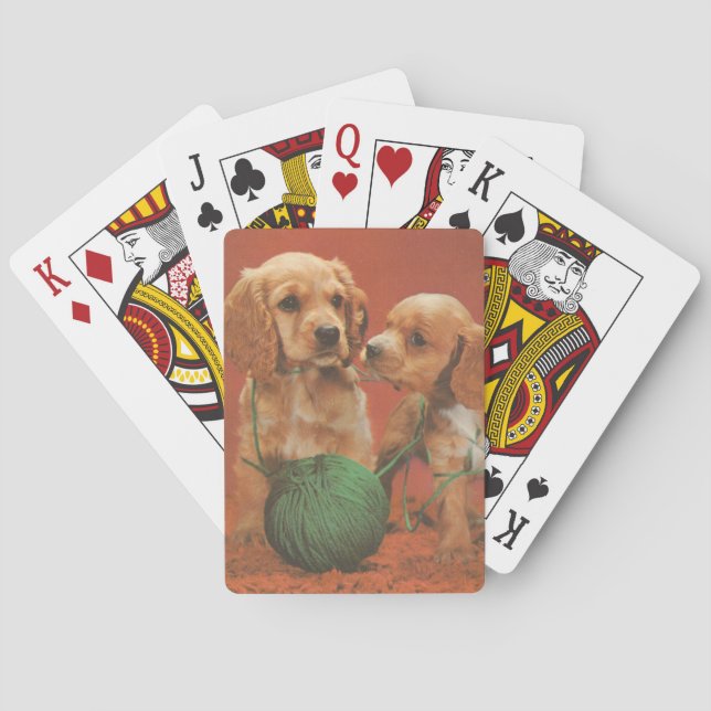Yarn and Affection, Cocker Spaniels at Play Playing Cards (Back)