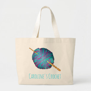 Yarn and crochet hook, with your name large tote bag