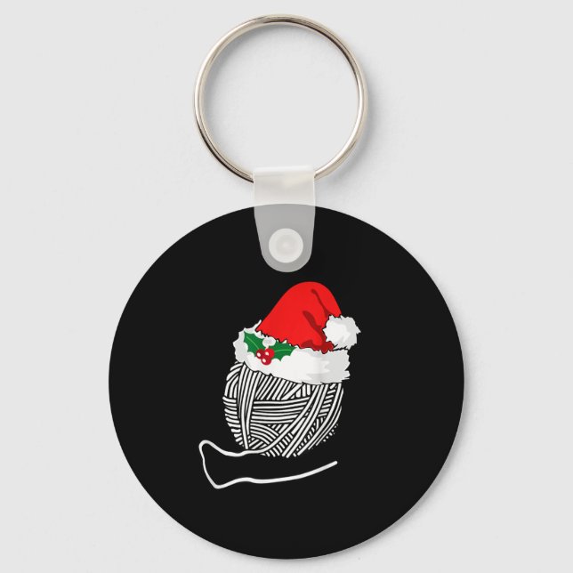 Yarn Ball Santa Knitting T Shirt Christmas Women's Key Ring (Front)