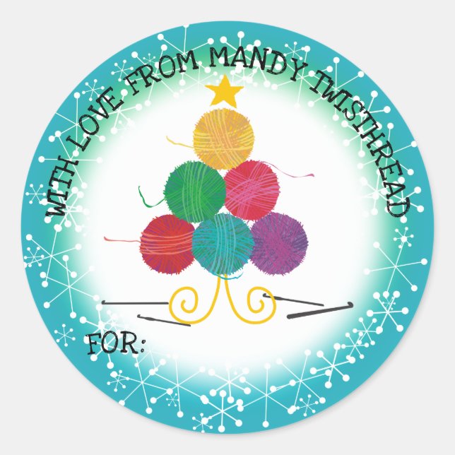 Yarn christmas tree crochet hooks crafts classic round sticker (Front)