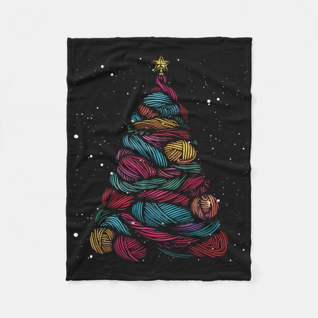 Yarn Christmas Tree Crochet Knitting Xmas  Fleece Blanket (Front)