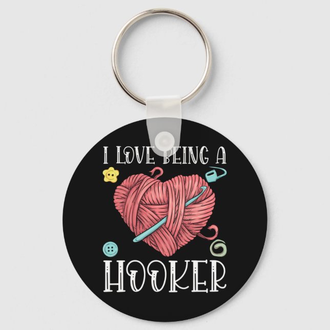 Yarn Crocheting Knitting Day Key Ring (Front)