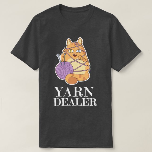 Yarn Dealer Cute Cat Crocheting Rolled Yarn Lover  T-Shirt (Design Front)