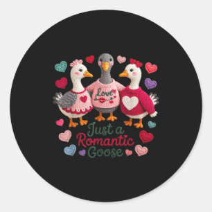 Yarn Funny Valentine Just A Romantic Goose Hearts  Classic Round Sticker