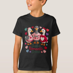 Yarn Funny Valentine Just A Romantic Goose Hearts T-Shirt