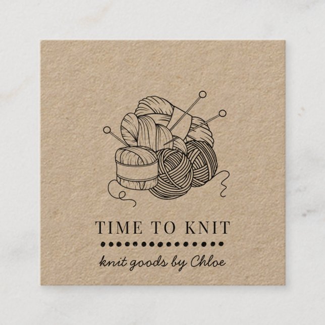 Yarn Handmade Knit Goods Kraft Square Business Card (Front)