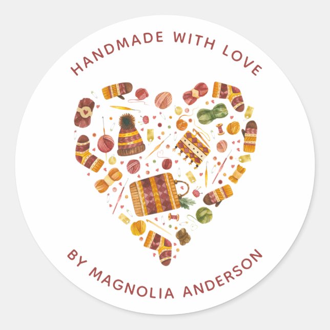 Yarn Heart Crochet Handmade with Love Classic Round Sticker (Front)