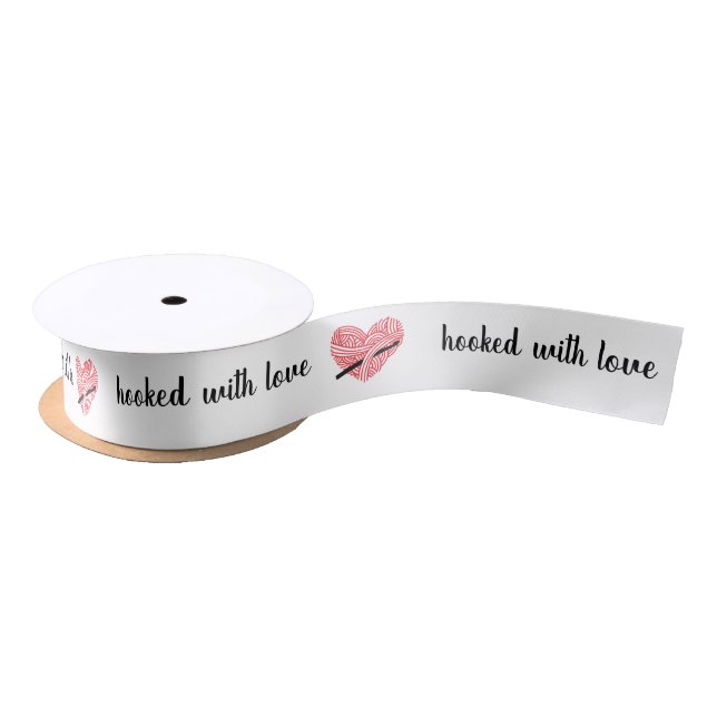 Yarn Heart Crochet Hook + Your Text Satin Ribbon (Spool)