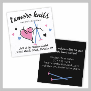 Yarn heart knitting needles knitter craft show square business card