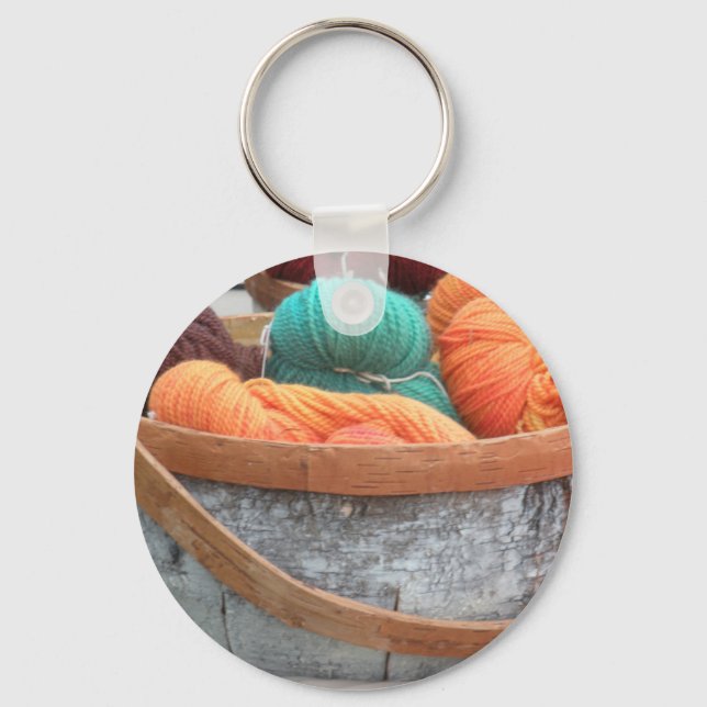 Yarn in birch bark basket key ring (Front)
