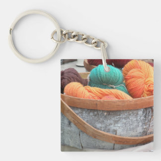 Yarn in birch bark basket key ring