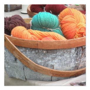 Yarn in birch bark basket photo print