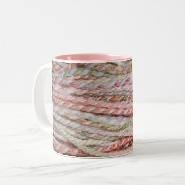 yarn in pinks Two-Tone coffee mug (Front Left)