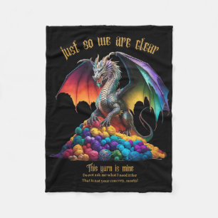 Yarn Is Mine Funny Dragon Knitting Craft Lover Tan Fleece Blanket