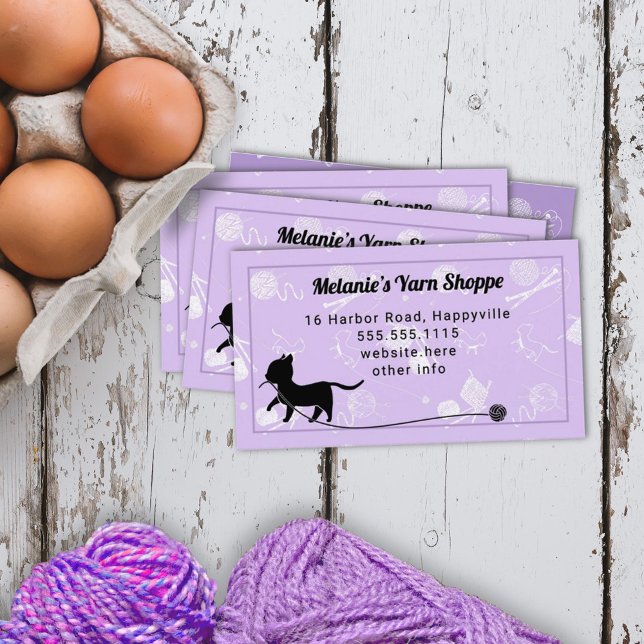 Yarn Knitting Cat With Yarn Lavender Business Card (Creator Uploaded)