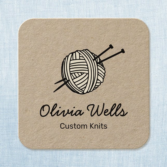Yarn  Knitting Crochet Ball Kraft Square Square Bu Square Business Card (Creator Uploaded)