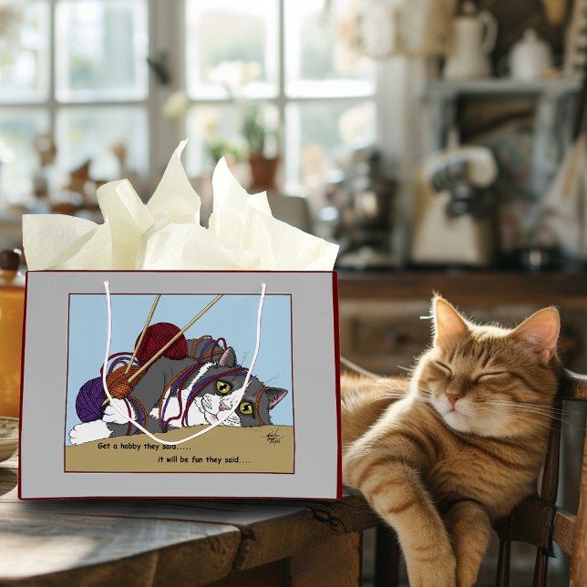 Yarn Knitting Funny Cat Large Gift Bag (Creator Uploaded)