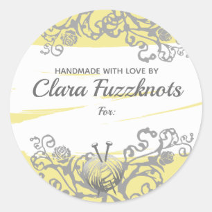 Yarn knitting needles handmade with love sticker