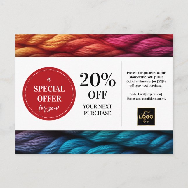Yarn Knitting Sewing Fabric Custom Coupon Discount Postcard (Front)