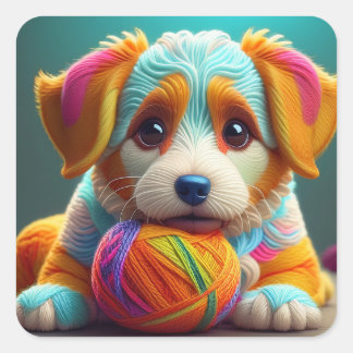 Yarn Puppy Colourful Doggy Made of Yarn Square Sticker