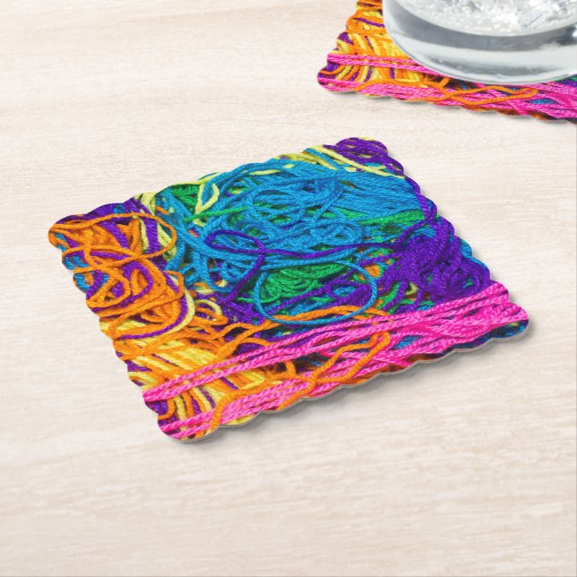Yarn Tangles Crocheting and Knitting Photography Paper Coaster (Angled)