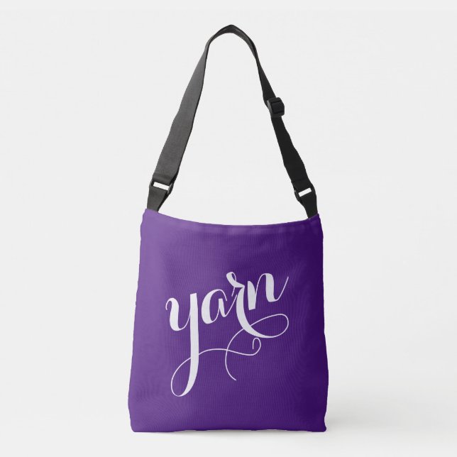 YARN! Typography White Calligraphy Purple Crossbody Bag (Front)
