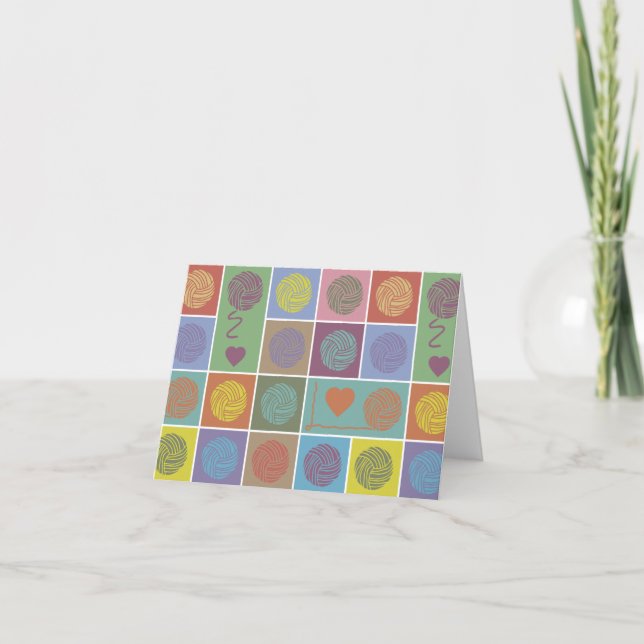 Yarn, Yarn, Yarn Block Patterned Note Card (Front)