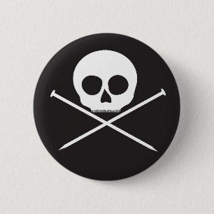 YarnCore Skull and Cross Needles 6 Cm Round Badge