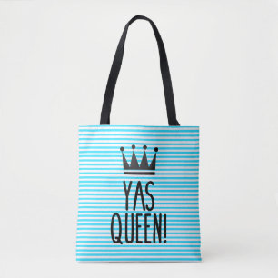 Yas Queen! Blue and White Striped Pattern Tote Bag