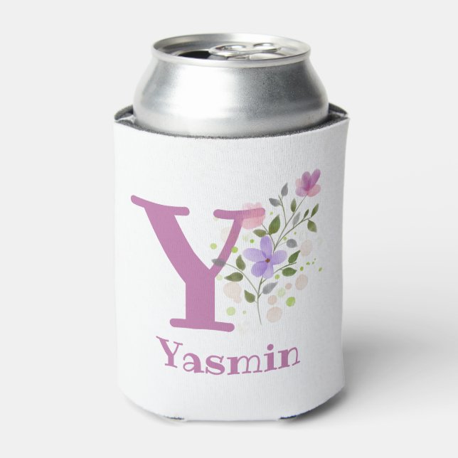 Yasmin Name with a Floral Design Can Cooler (Can Front)