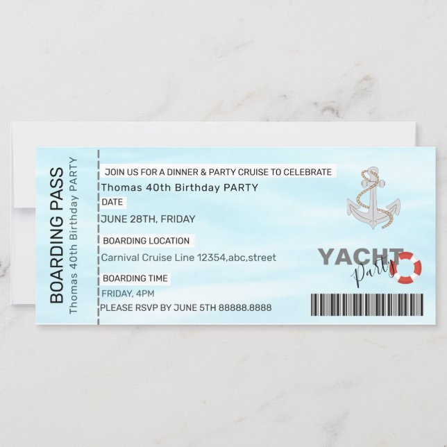 YATCH Party BOAT PARTY BOARDING PASS (Front)