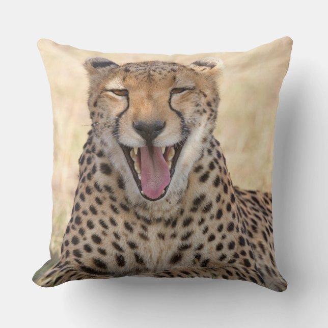 Yawning Cheetah Cushion (Front)