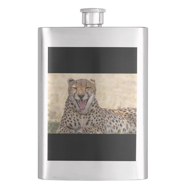 Yawning Cheetah Hip Flask (Front)