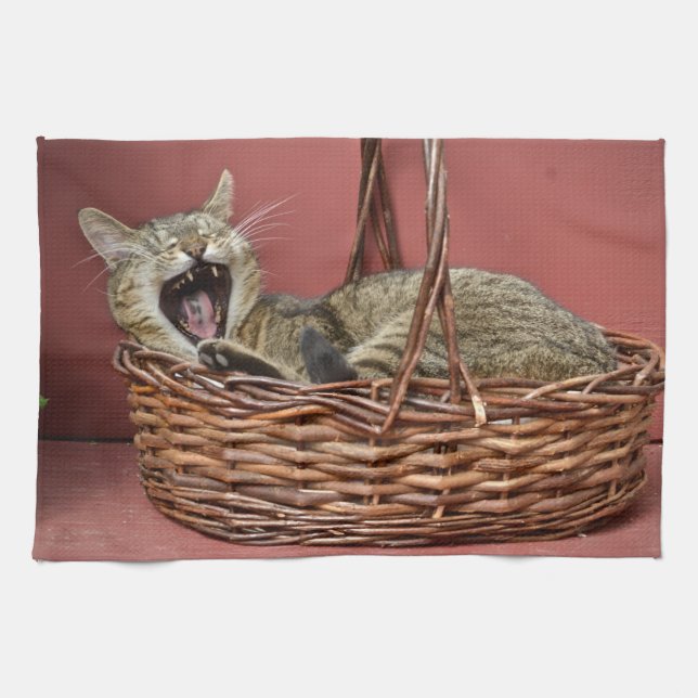 Yawning Kitty Cat Kitchen Towel (Horizontal)