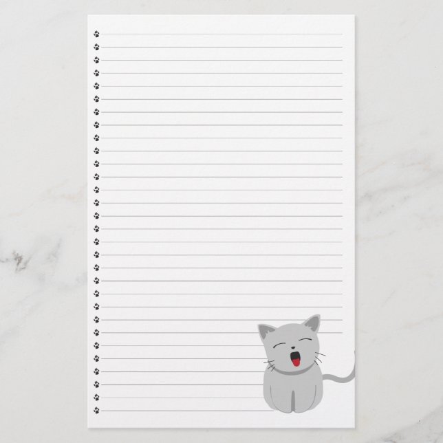 Yawning Kitty  Lined Stationery (Front)