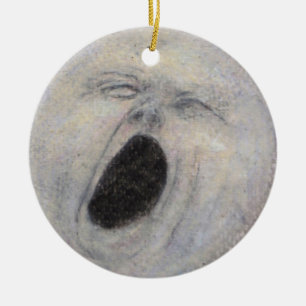 Yawning Man in the Moon Ceramic Ornament