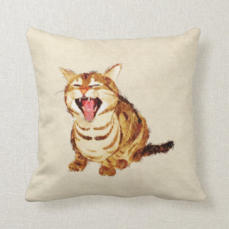 Yawning Tabby in Pastel Pencil Sketch Cushion