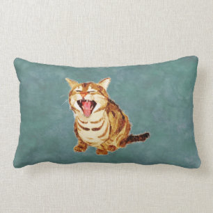 Yawning Tabby in Pastel Pencil Sketch Lumbar Cushion