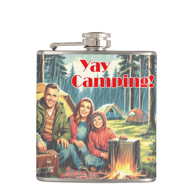 Yay Camping In The Rain Hip Flask (Front)