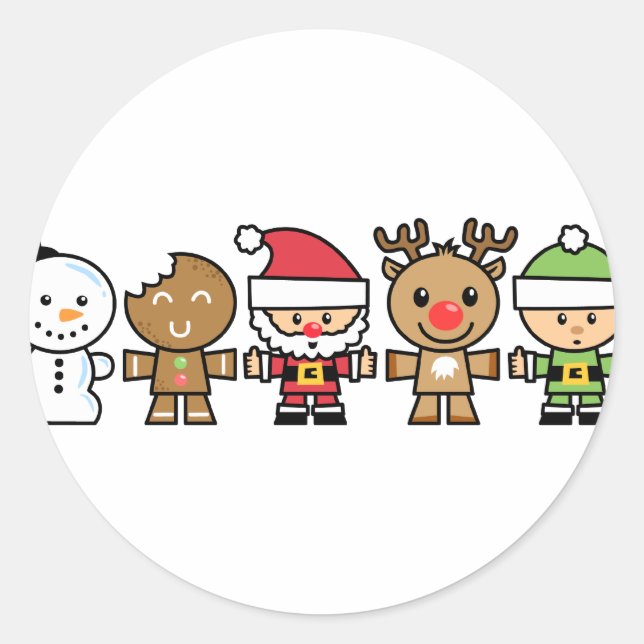 Yay For Colour Five Xmas Characters Classic Round Sticker (Front)