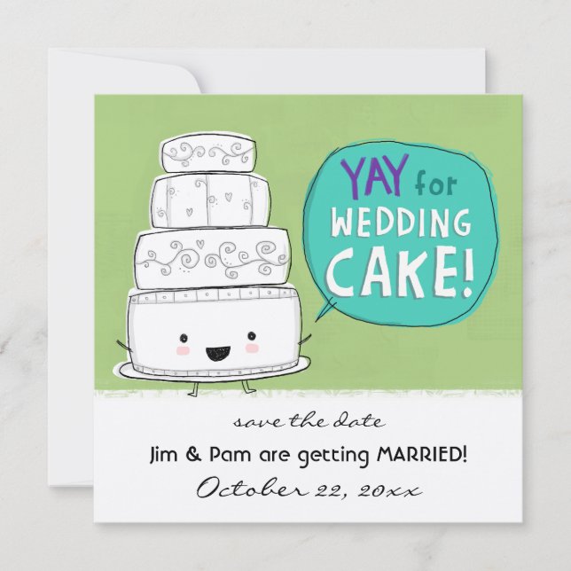 YAY for Wedding Cake! Funny Wedding Announcement (Front)