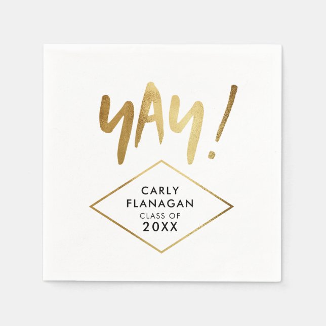 Yay! Fun Gold Graduation Celebration Party Napkin (Front)