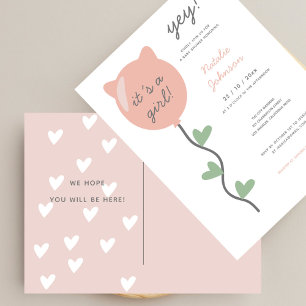 Yay It´s A Girl Boho Balloon Baby Shower Postcard