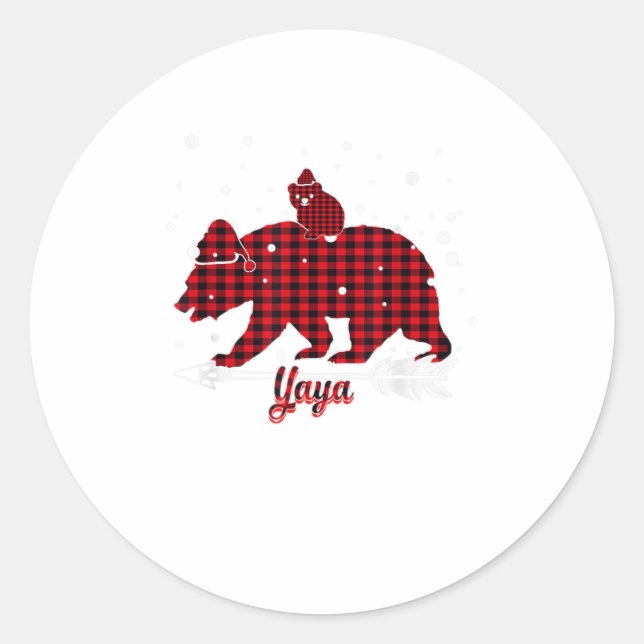 Yaya Bear Santa Hat Matching Family R Classic Round Sticker (Front)