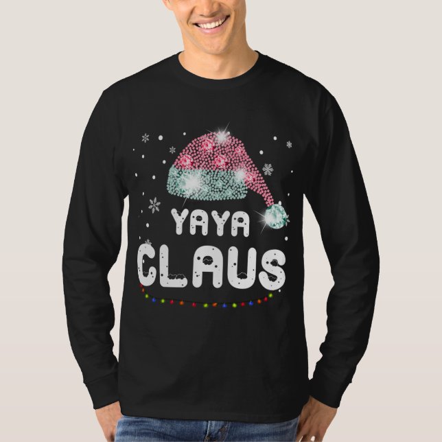 Yaya Claus Christmas Hat Diamond Pajama Family Mat T-Shirt (Front)