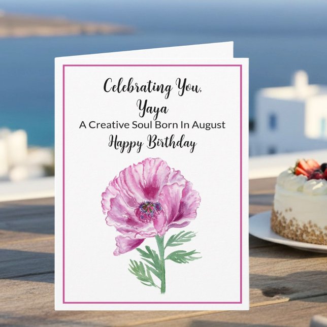 Yaya Happy August Birthday Purple Poppy Card (Creator Uploaded)