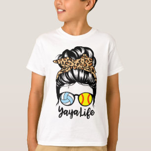 Yaya Life Messy Bun Hair Funny Softll Volleyll Yay T-Shirt